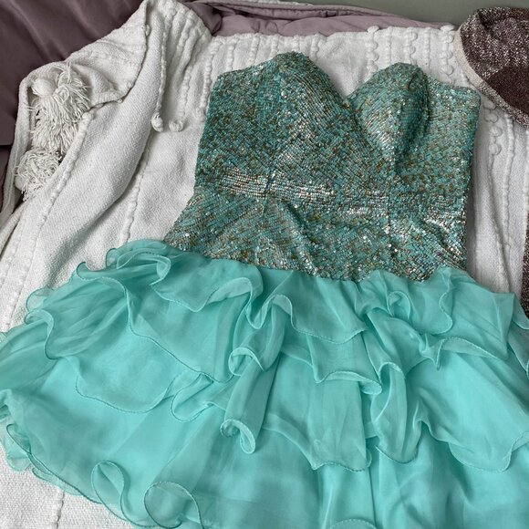 Sherri Hill Prom Grad or Party mini dress in turquoise - Picture 2 of 6